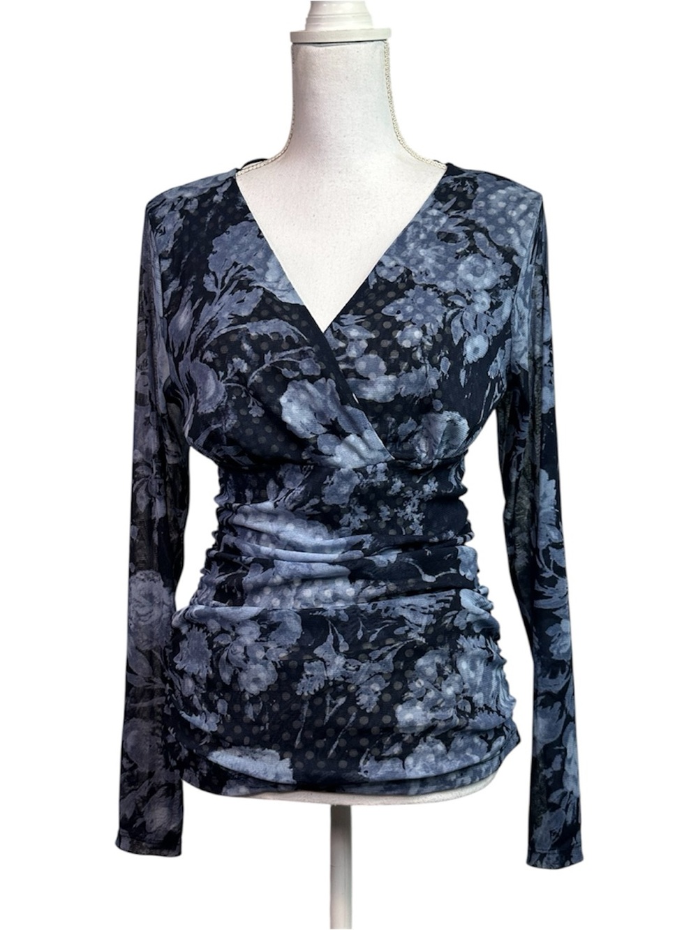 INC International Concepts Y2K Cottagecore Surplice Ruched Semi Sheer Blouse L